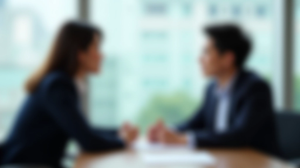 Two professionals engaged in conversation at a modern conference table, displaying attentive listening and respectful engagement in a multicultural business environment